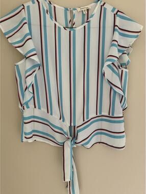 NWOT monteau L striped tie front blouse